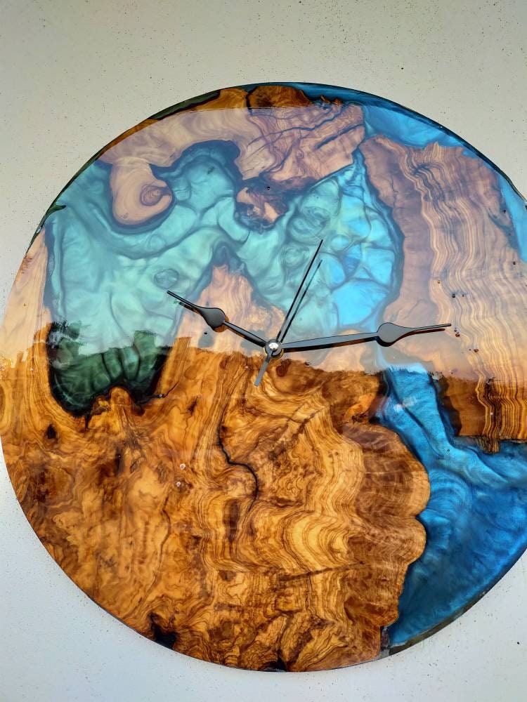 Bicolor Epoxy & Olive Wood Wall Clock