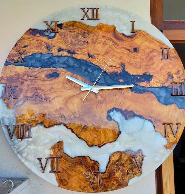Bicolor Epoxy & Olive Wood Wall Clock
