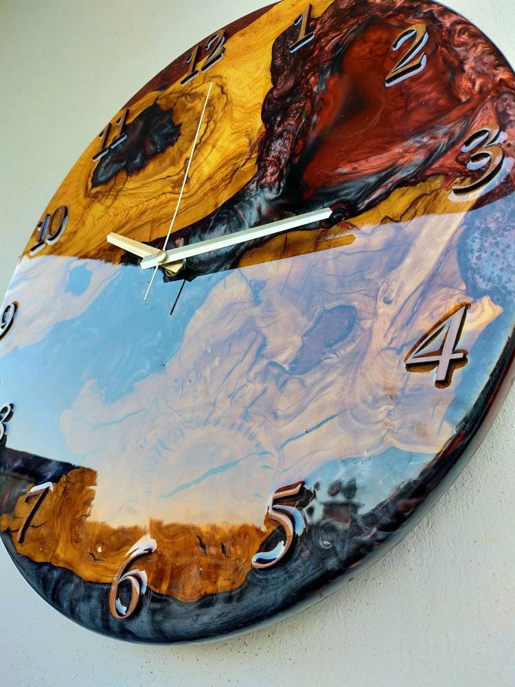 Bicolor Epoxy & Olive Wood Wall Clock