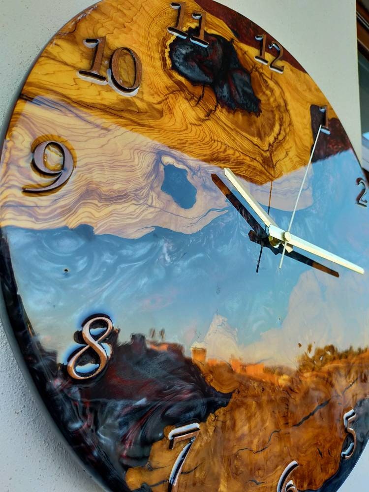 Bicolor Epoxy & Olive Wood Wall Clock