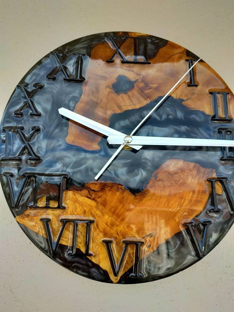 Metallic Color Epoxy & Olive Wood Wall Clock