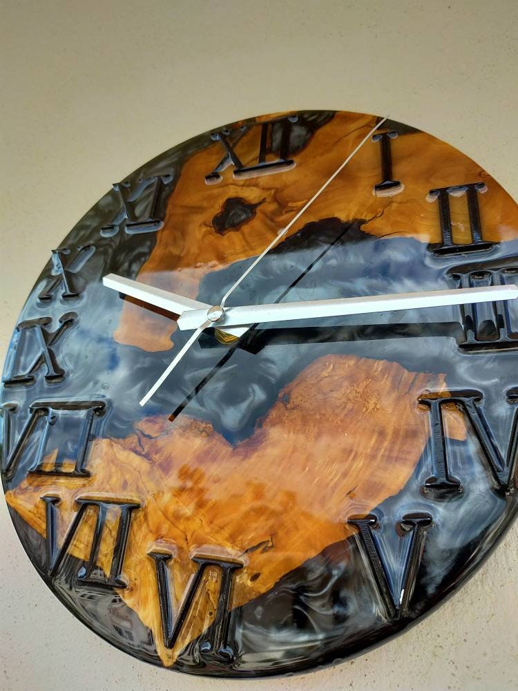 Metallic Color Epoxy & Olive Wood Wall Clock