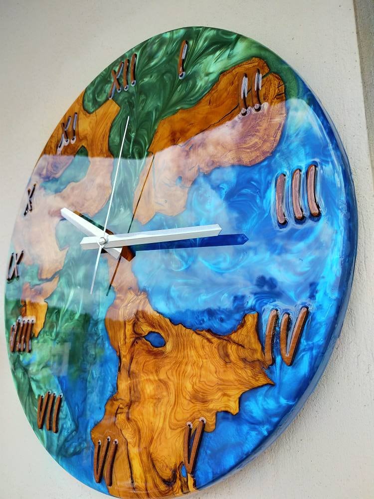 Bicolor Epoxy & Olive Wood Wall Clock