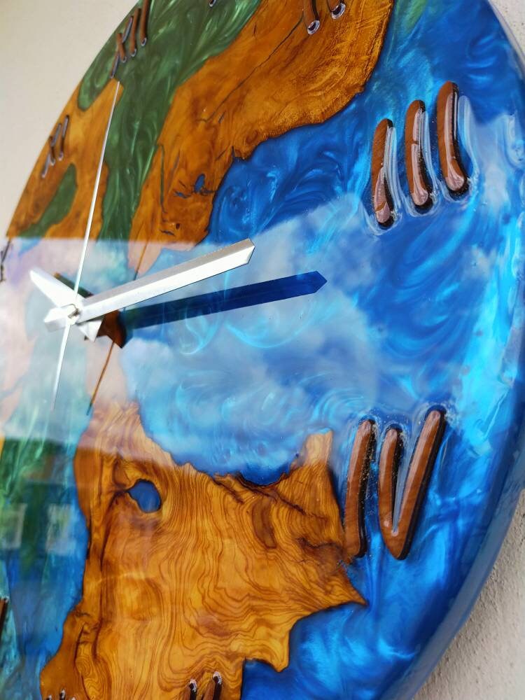 Bicolor Epoxy & Olive Wood Wall Clock