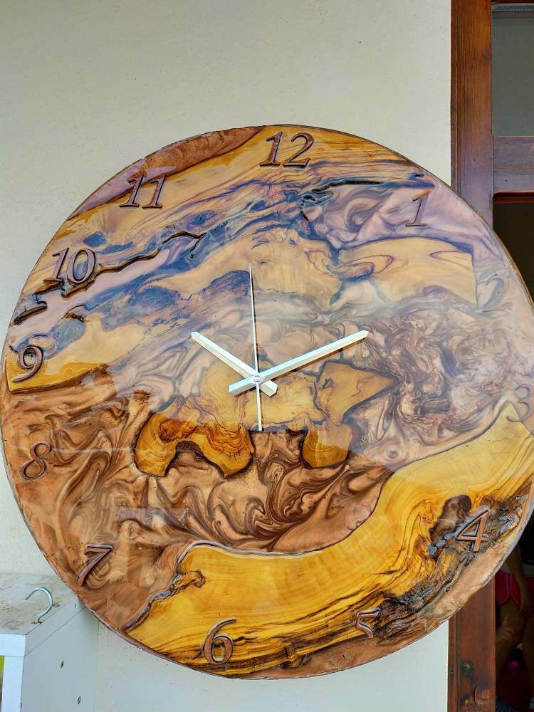 Metallic Color Epoxy & Olive Wood Wall Clock