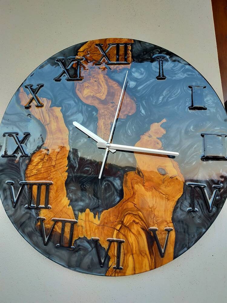 Metallic Color Epoxy & Olive Wood Wall Clock