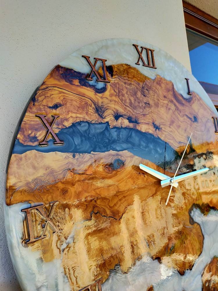 Bicolor Epoxy & Olive Wood Wall Clock