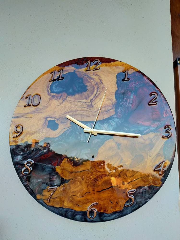 Bicolor Epoxy & Olive Wood Wall Clock