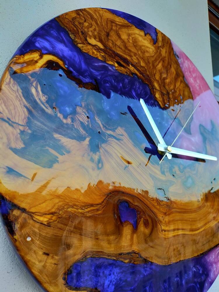 Metallic Color Epoxy & Olive Wood Wall Clock