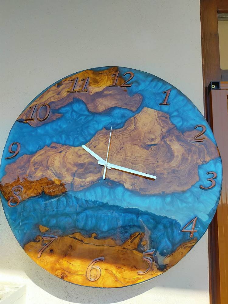 Metallic Color Epoxy & Olive Wood Wall Clock