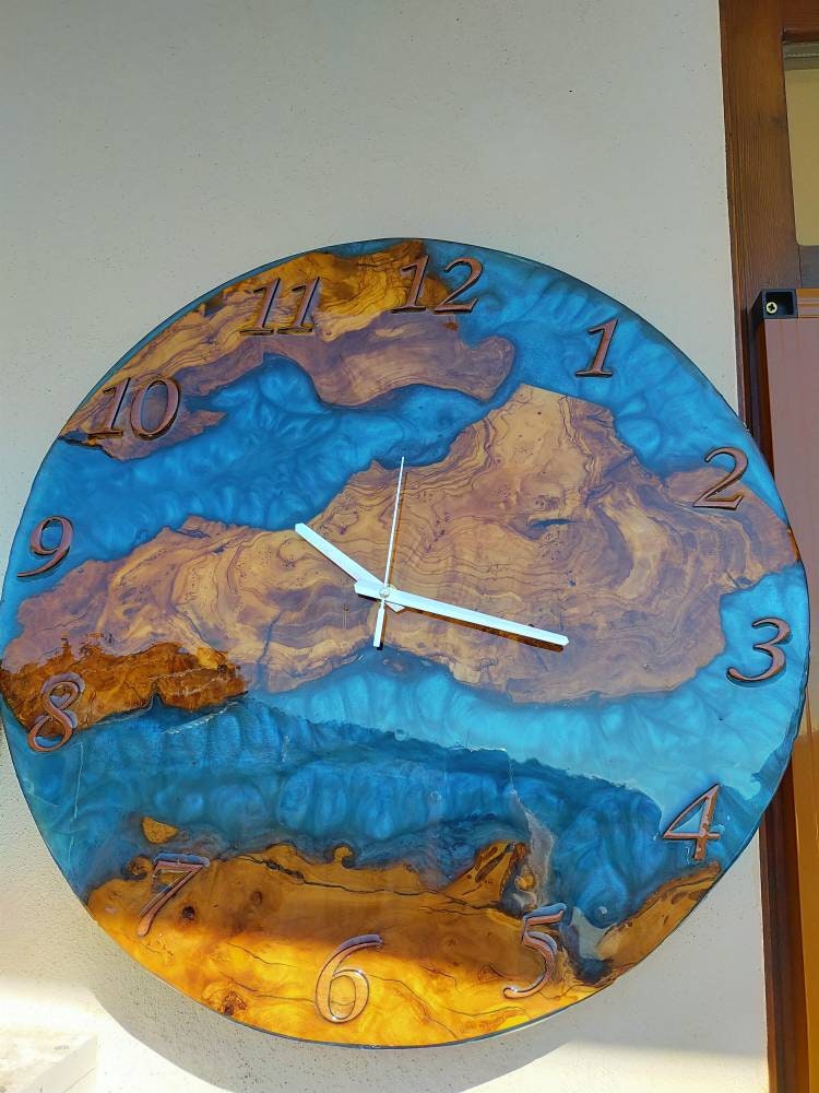 Metallic Color Epoxy & Olive Wood Wall Clock