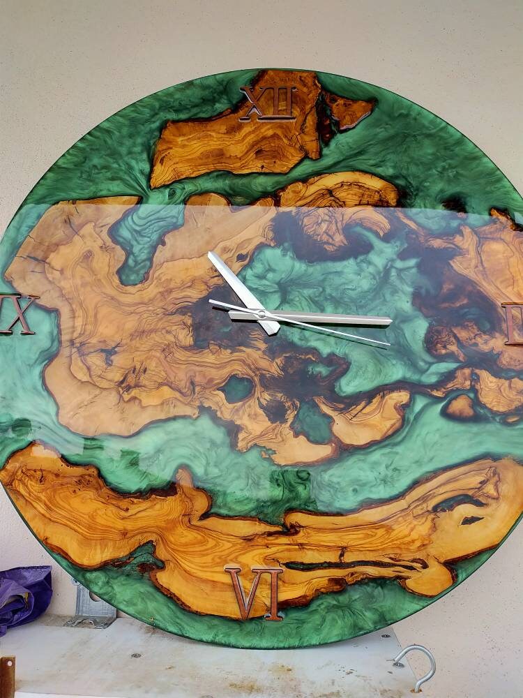 Bicolor Epoxy & Olive Wood Wall Clock