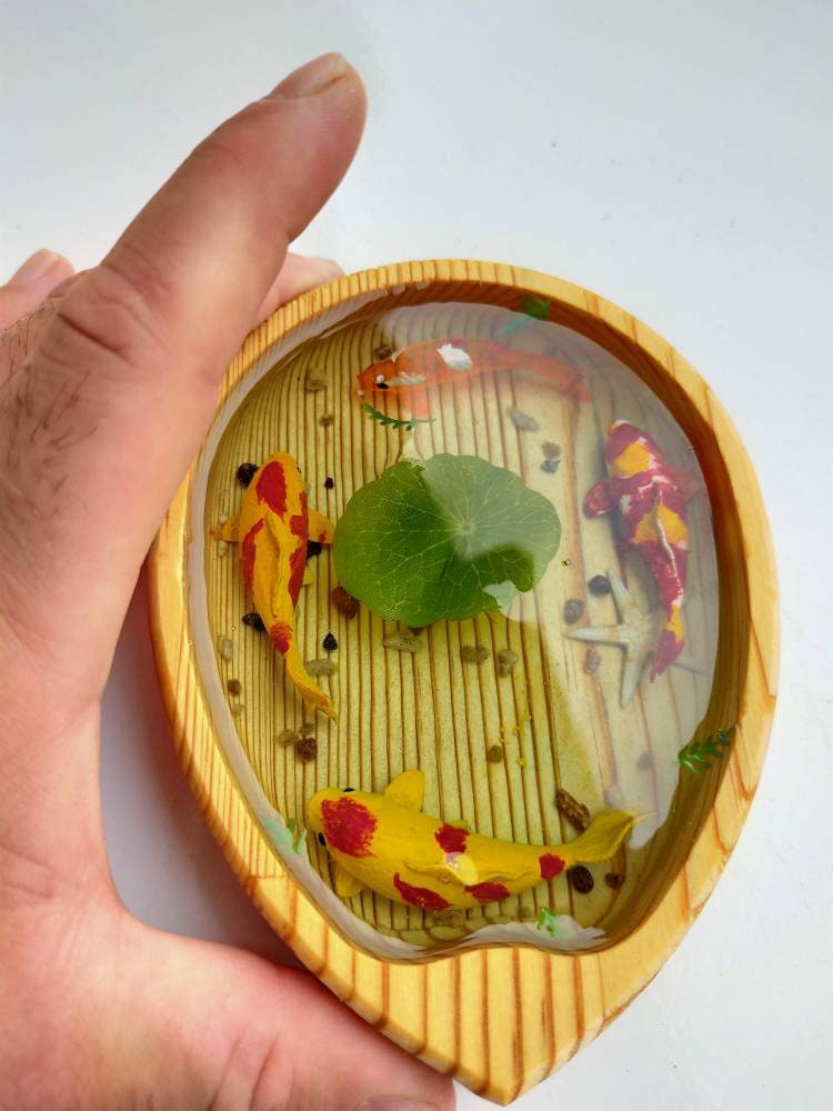 Koifish in resin, gift for friend, Aquarium Look 3D Resin, Housewarming gift