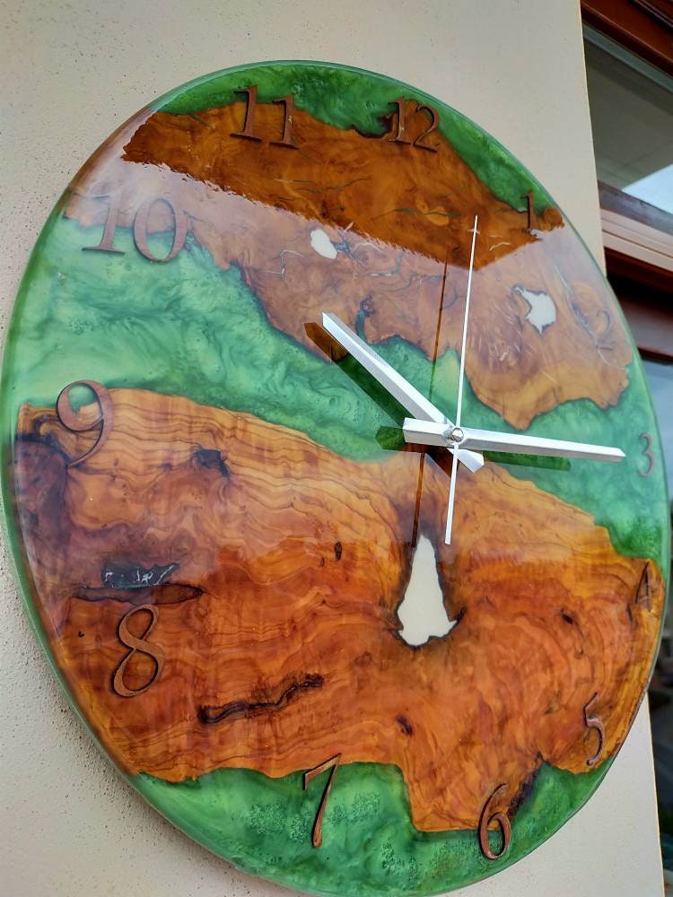 Metallic Color Epoxy & Olive Wood Wall Clock