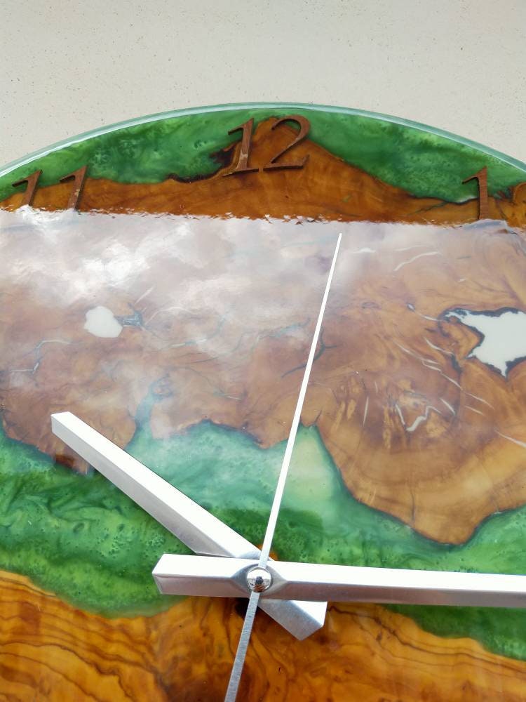 Metallic Color Epoxy & Olive Wood Wall Clock