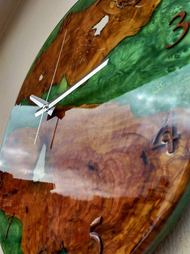 Metallic Color Epoxy & Olive Wood Wall Clock