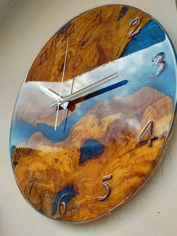 Metallic Color Epoxy & Olive Wood Wall Clock