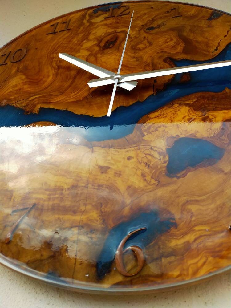 Metallic Color Epoxy & Olive Wood Wall Clock