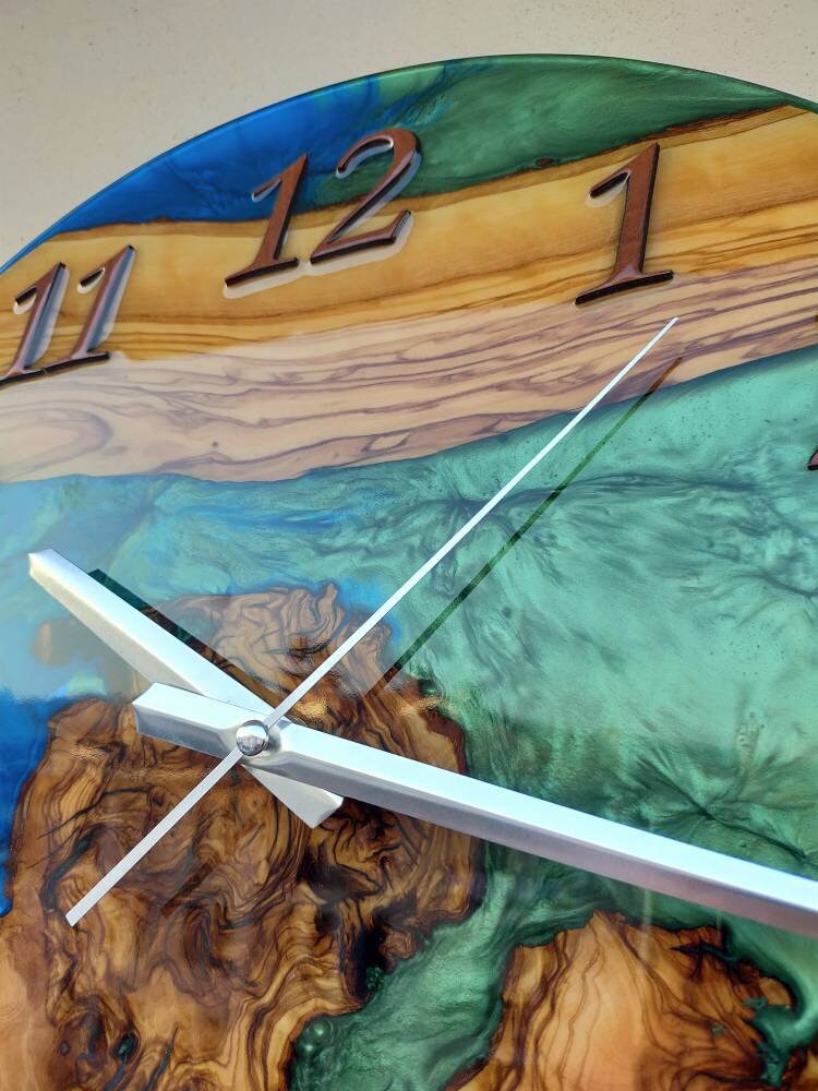 Bicolor Epoxy & Olive Wood Wall Clock