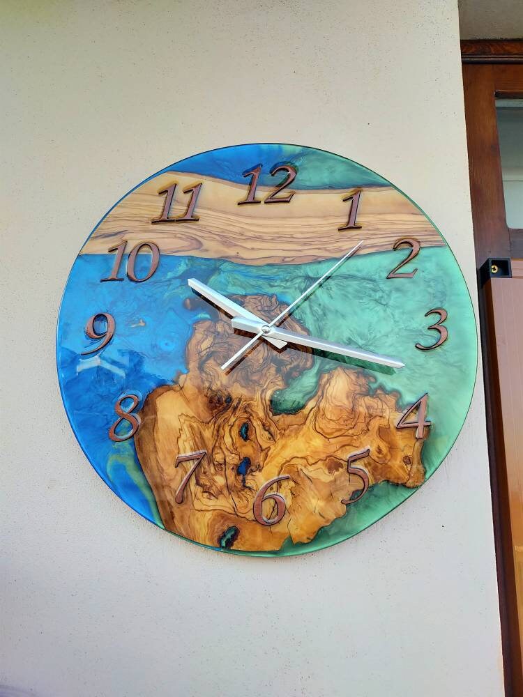 Bicolor Epoxy & Olive Wood Wall Clock