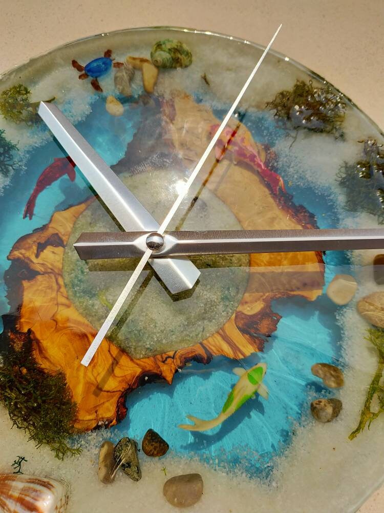 Aquarium Epoxy & Olive Wood Wall Clock