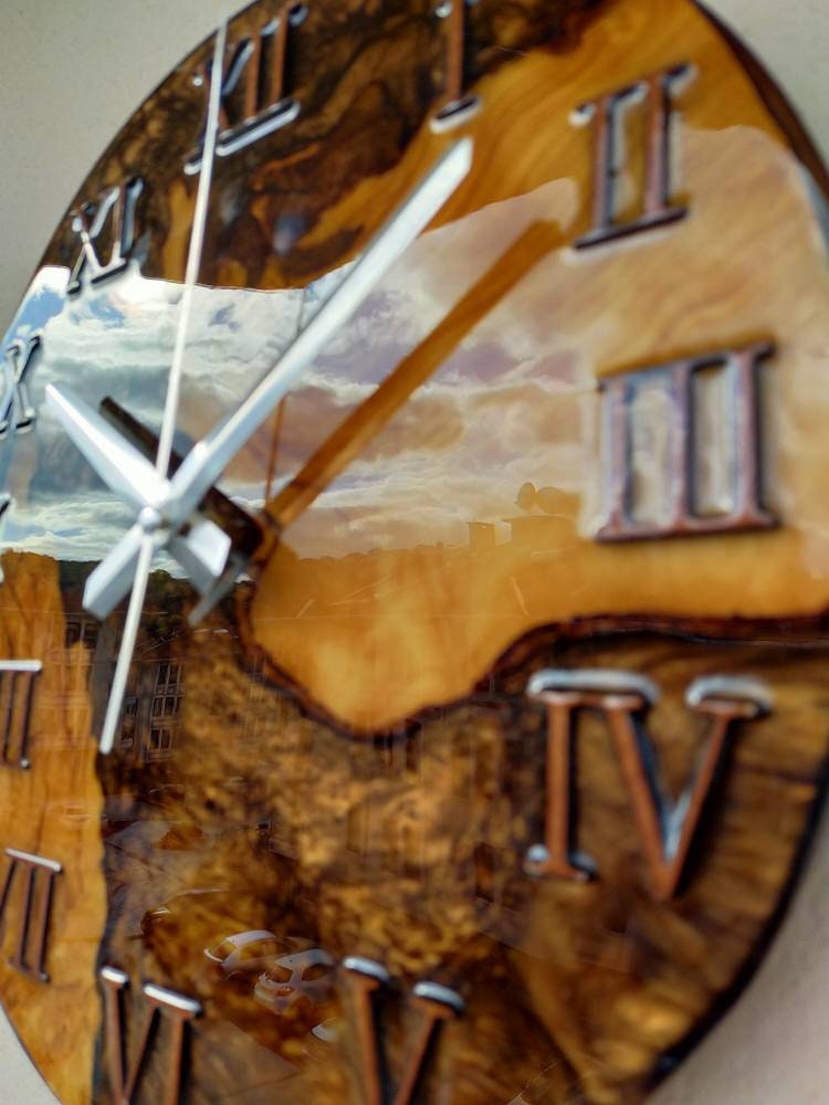 Metallic Color Epoxy & Olive Wood Wall Clock