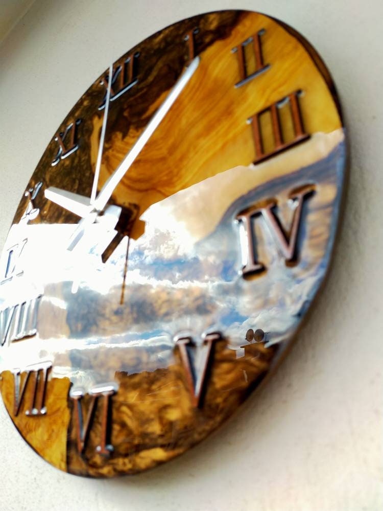 Metallic Color Epoxy & Olive Wood Wall Clock