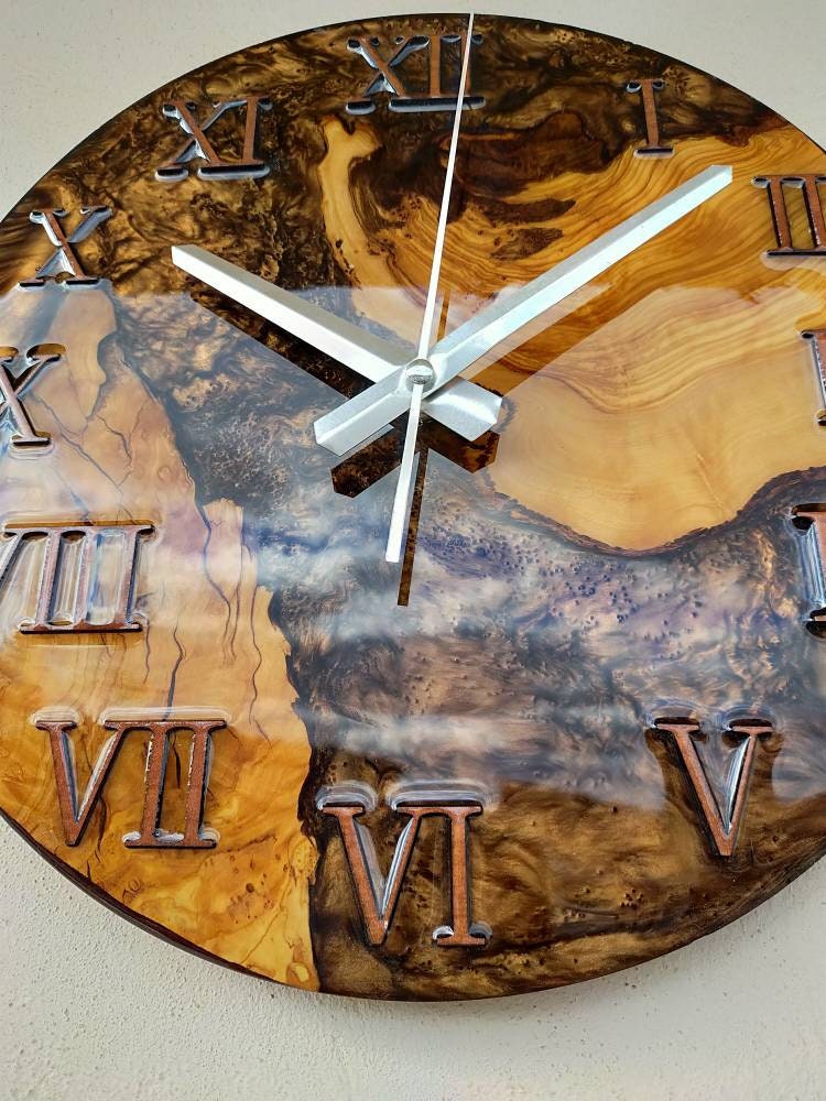 Metallic Color Epoxy & Olive Wood Wall Clock