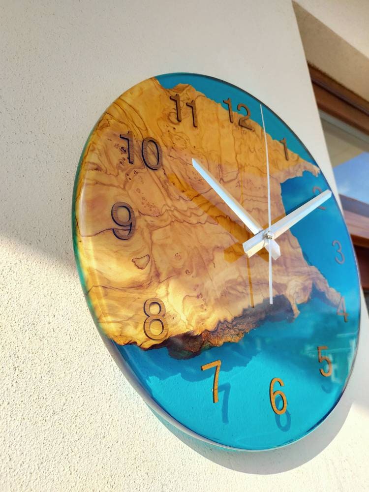 Transparent Epoxy & Olive Wood Wall Clock