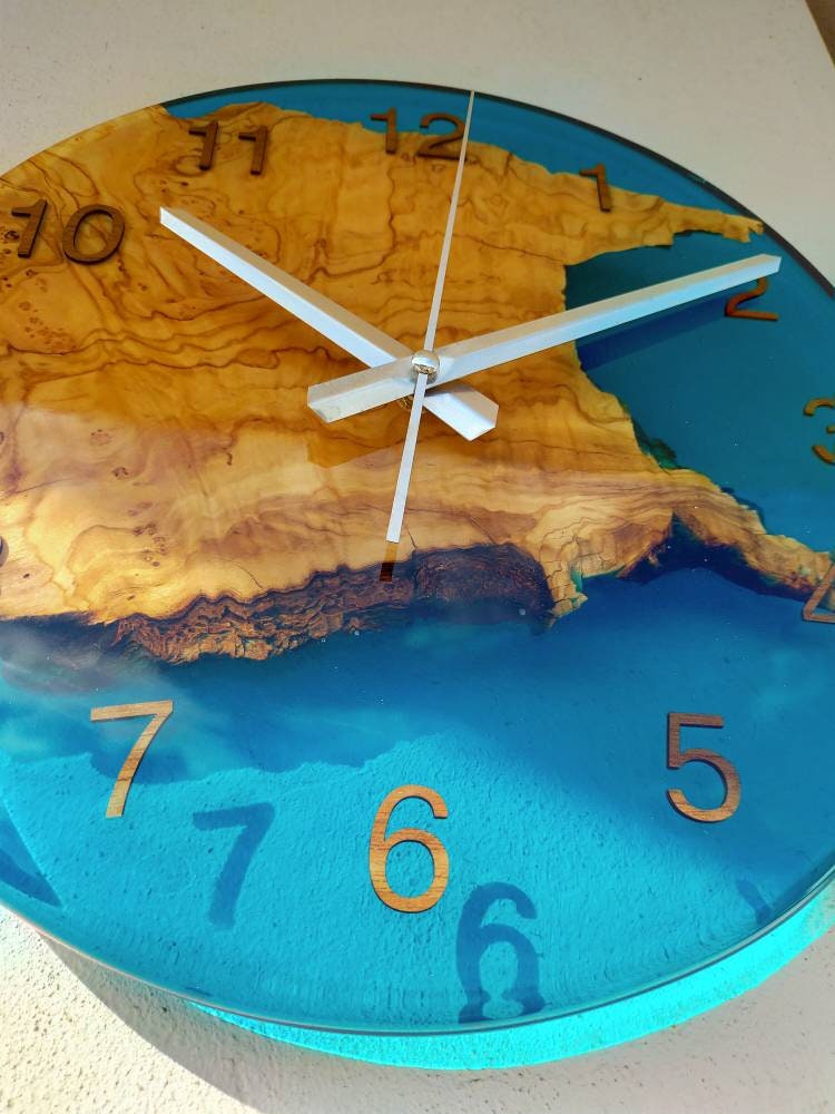 Transparent Epoxy & Olive Wood Wall Clock