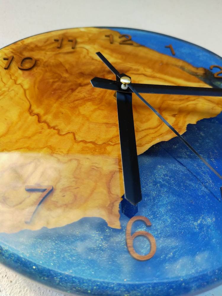 Transparent Epoxy & Olive Wood Wall Clock