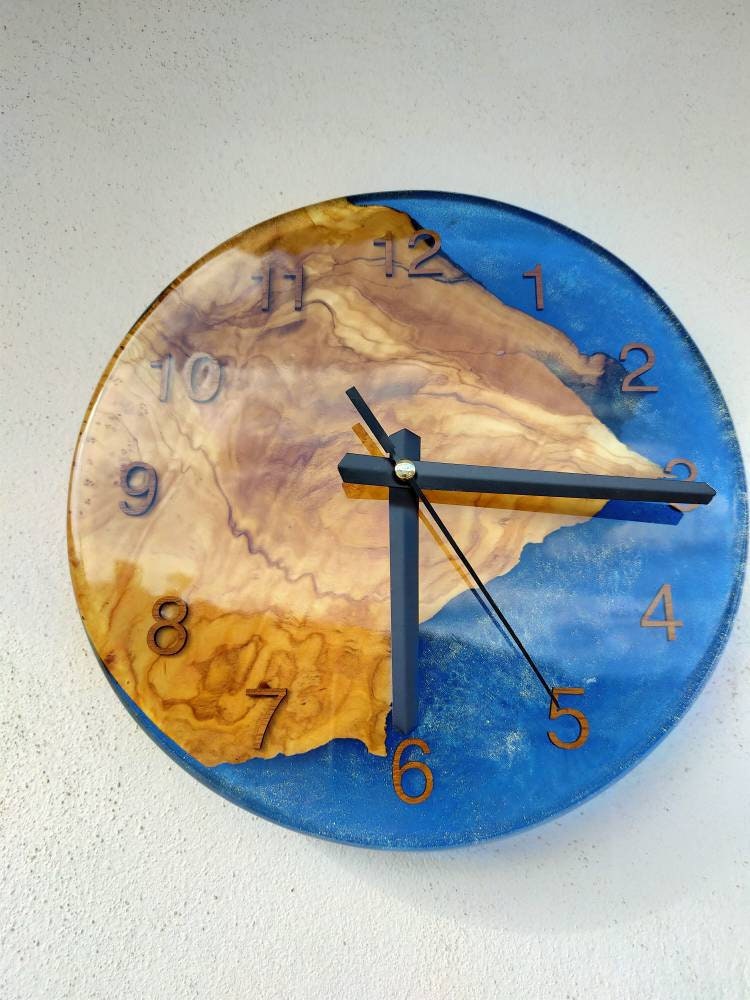 Transparent Epoxy & Olive Wood Wall Clock
