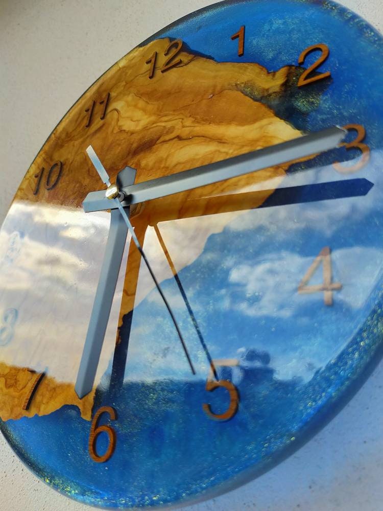 Transparent Epoxy & Olive Wood Wall Clock