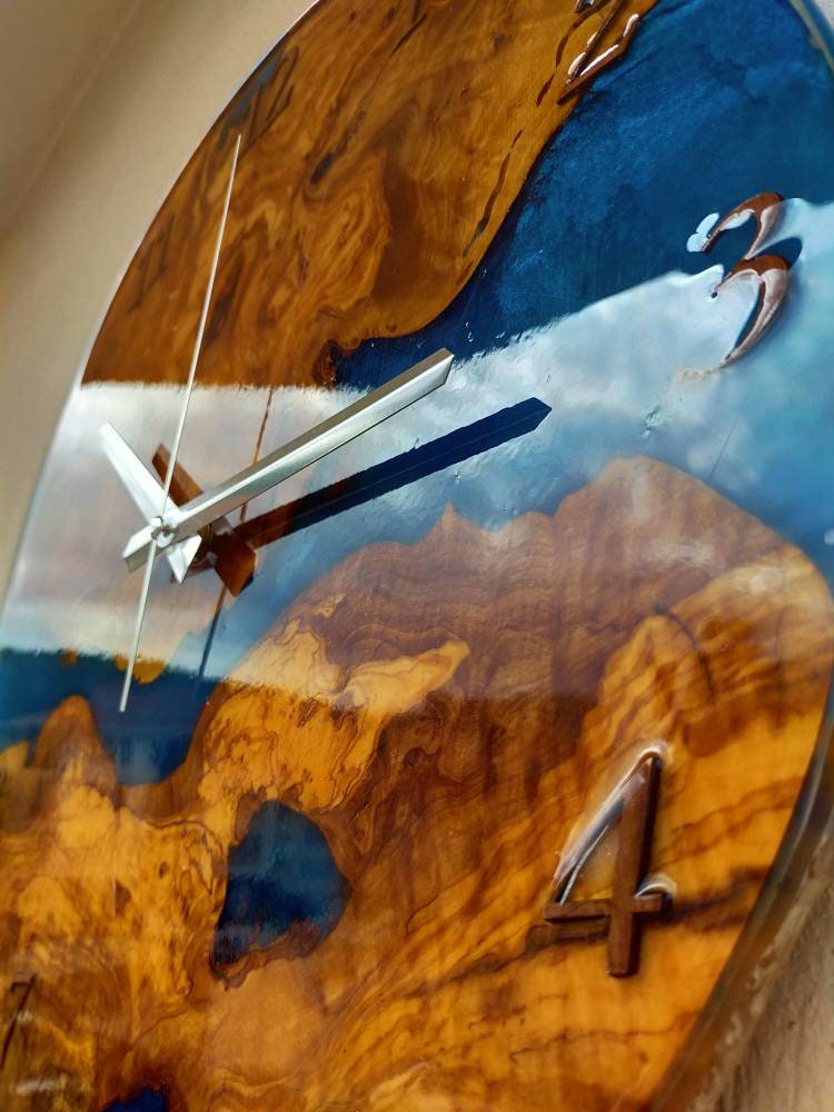Metallic Color Epoxy & Olive Wood Wall Clock
