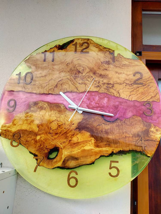 Transparent Epoxy & Olive Wood Wall Clock