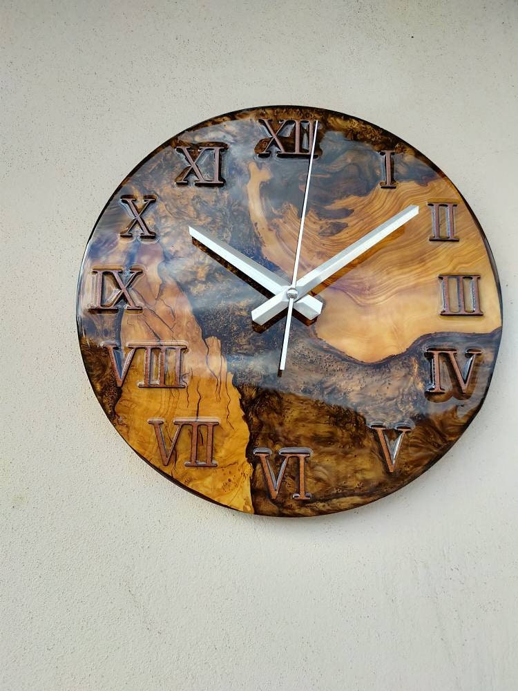 Metallic Color Epoxy & Olive Wood Wall Clock