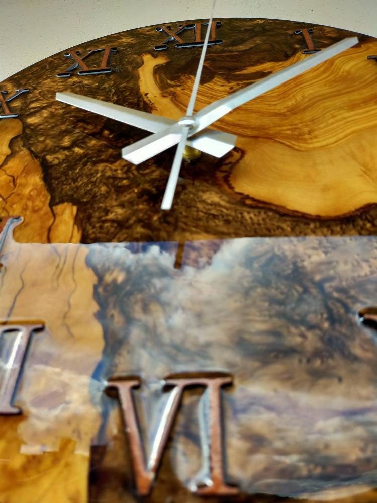 Metallic Color Epoxy & Olive Wood Wall Clock