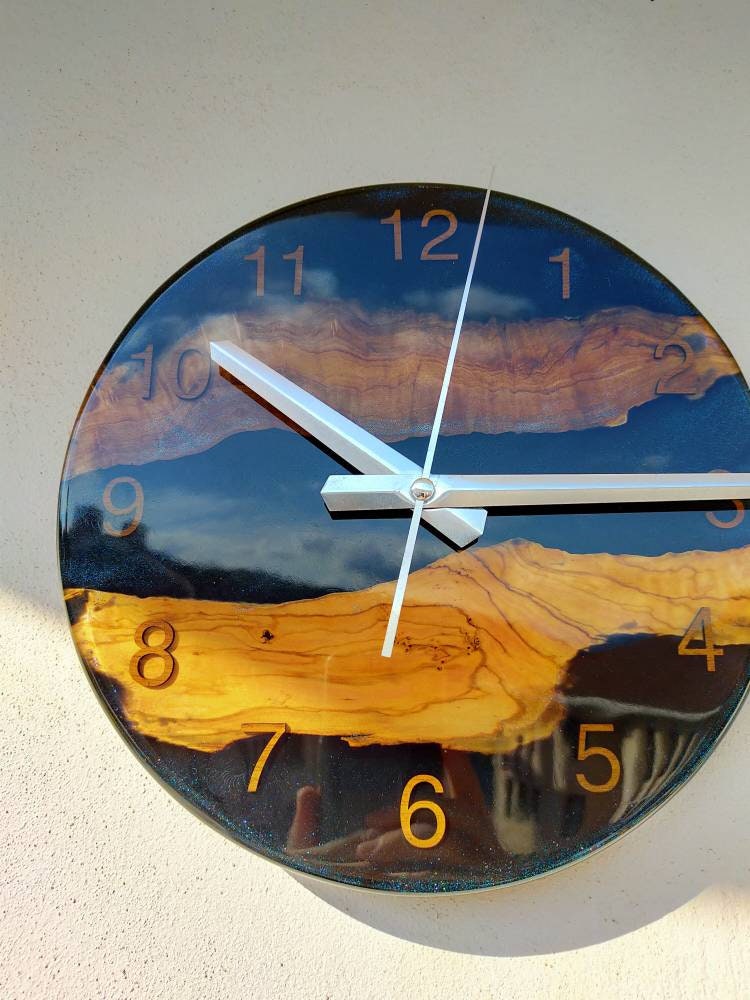 Transparent Epoxy & Olive Wood Wall Clock