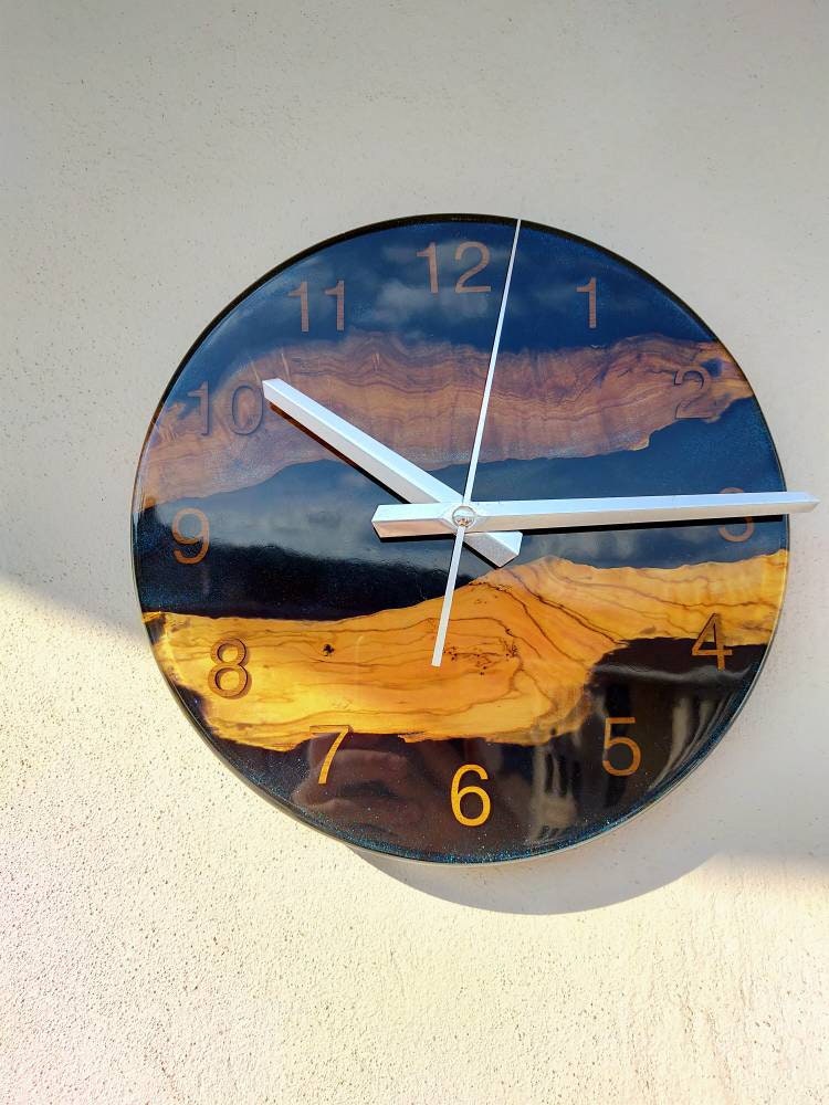 Transparent Epoxy & Olive Wood Wall Clock