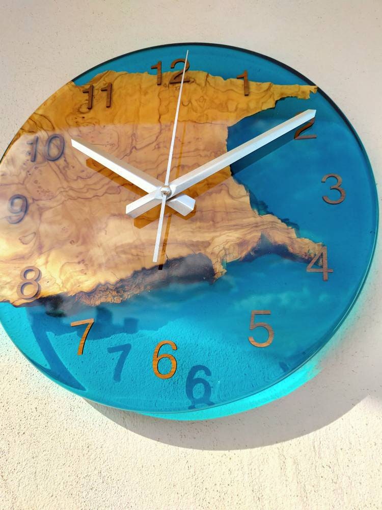 Transparent Epoxy & Olive Wood Wall Clock