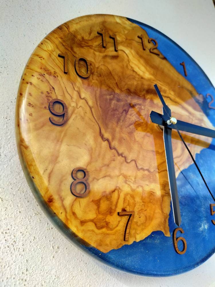 Transparent Epoxy & Olive Wood Wall Clock