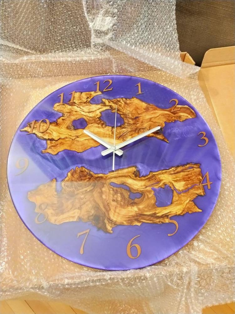 Metallic Color Epoxy & Olive Wood Wall Clock