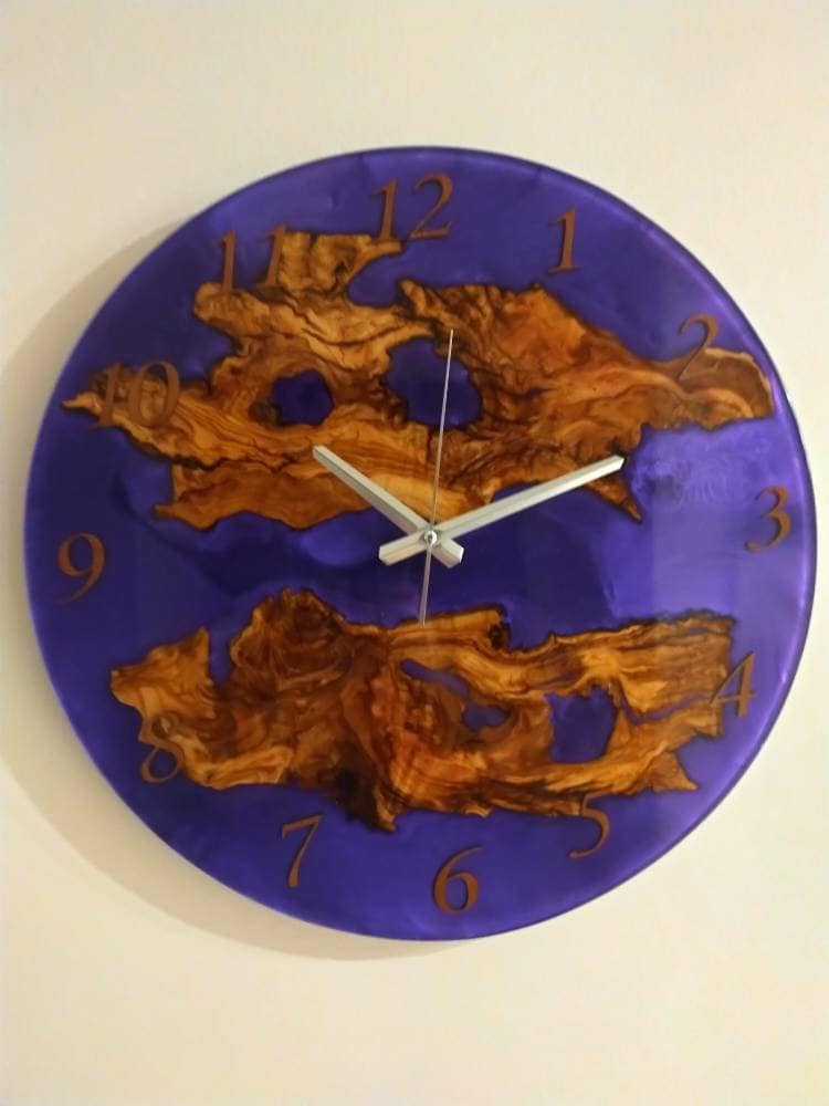 Metallic Color Epoxy & Olive Wood Wall Clock