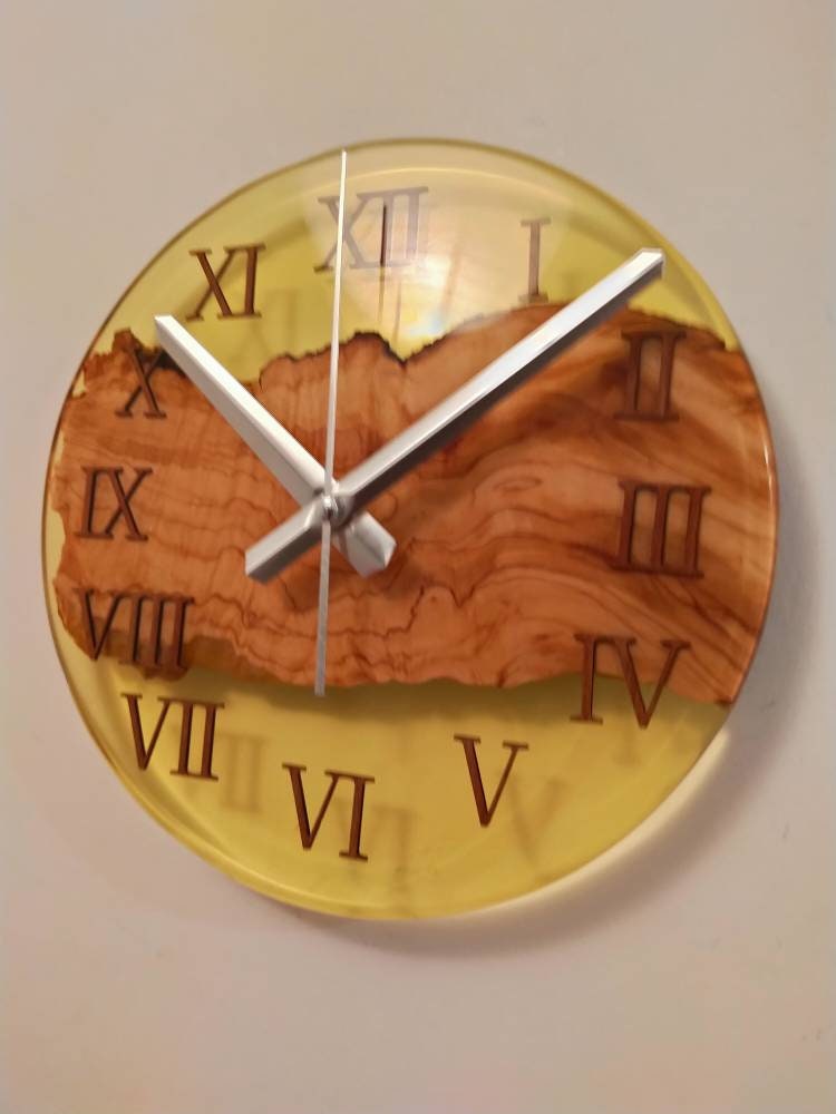 Transparent Epoxy & Olive Wood Wall Clock