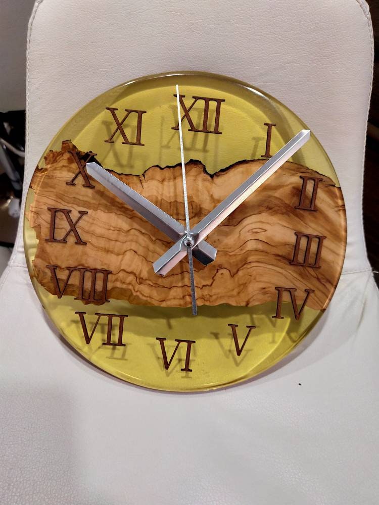 Transparent Epoxy & Olive Wood Wall Clock