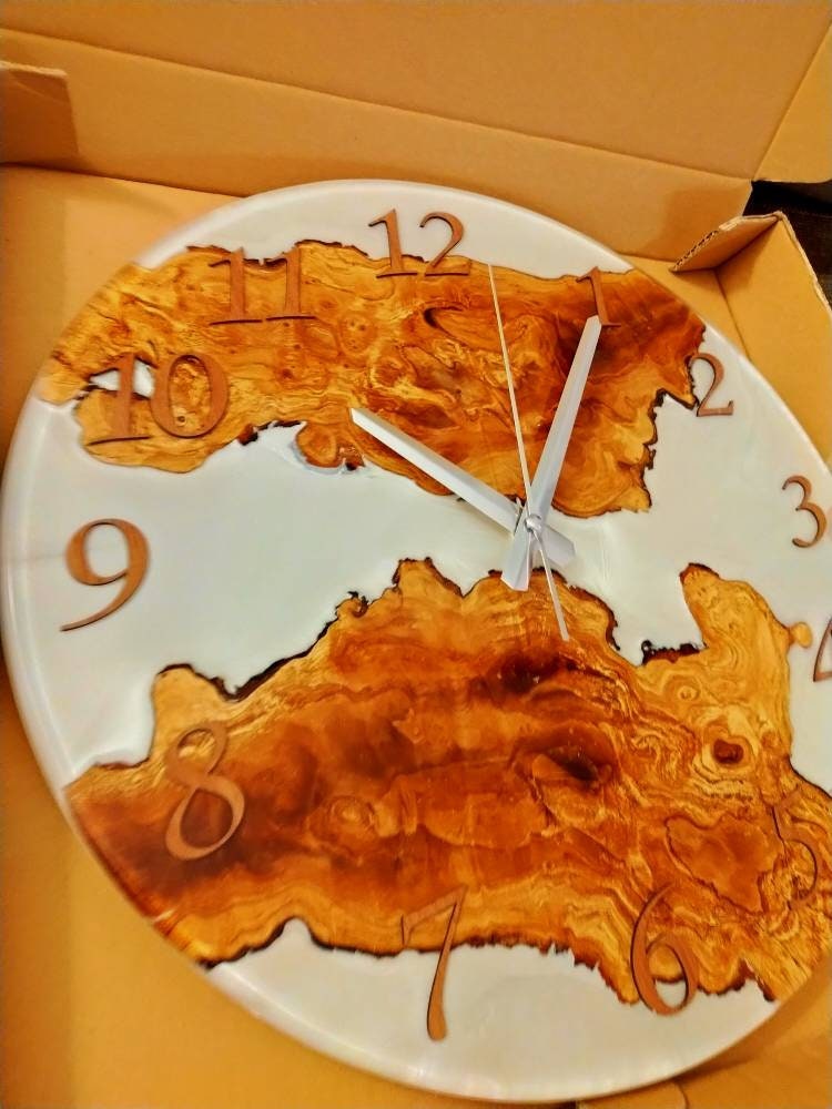 Metallic Color Epoxy & Olive Wood Wall Clock