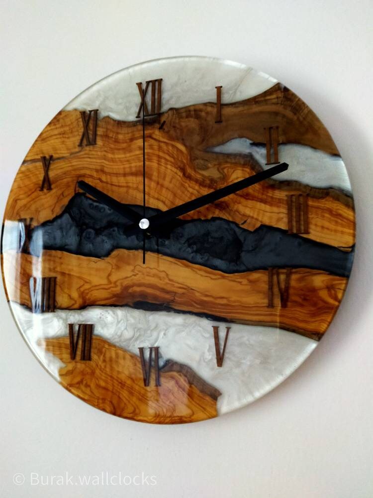 Bicolor Epoxy & Olive Wood Wall Clock