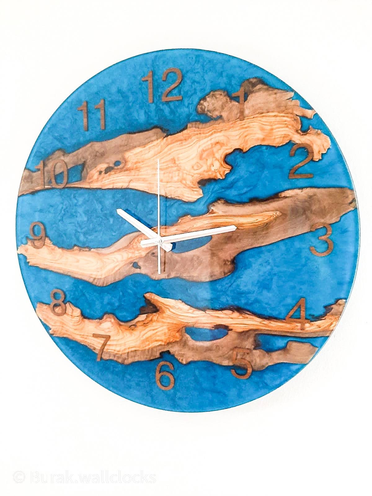 Metallic Color Epoxy & Olive Wood Wall Clock