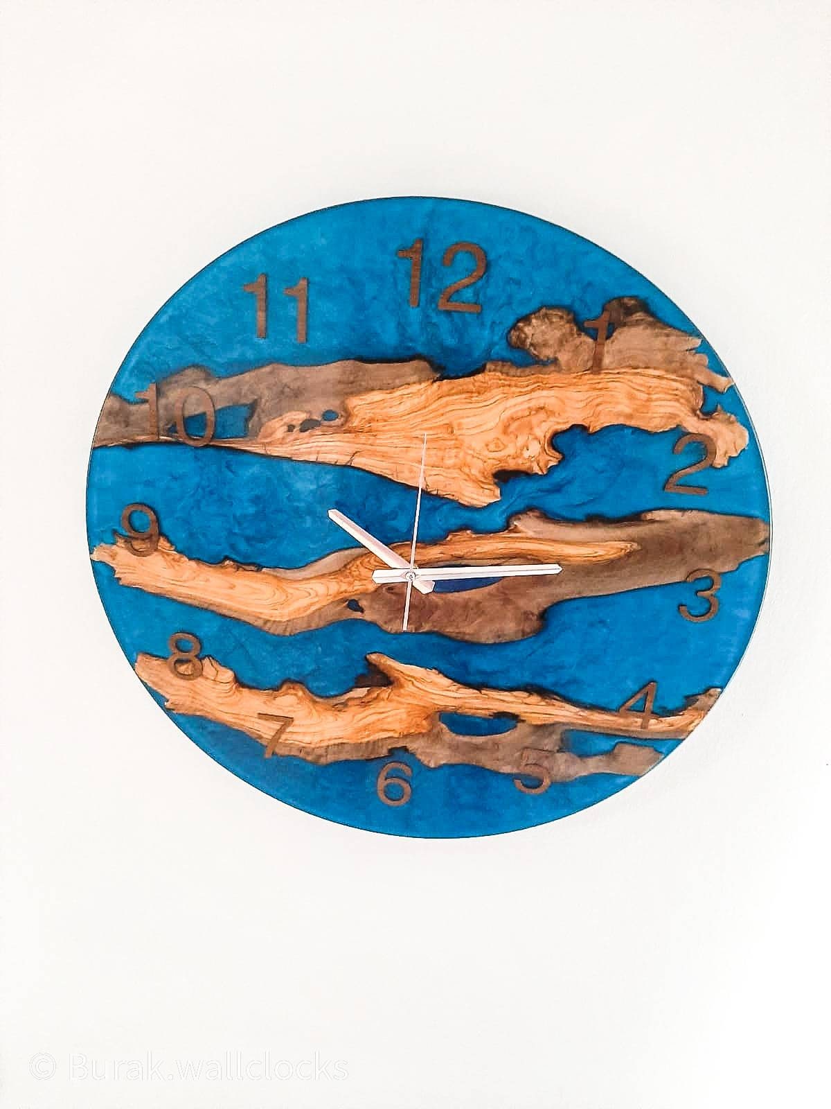 Metallic Color Epoxy & Olive Wood Wall Clock