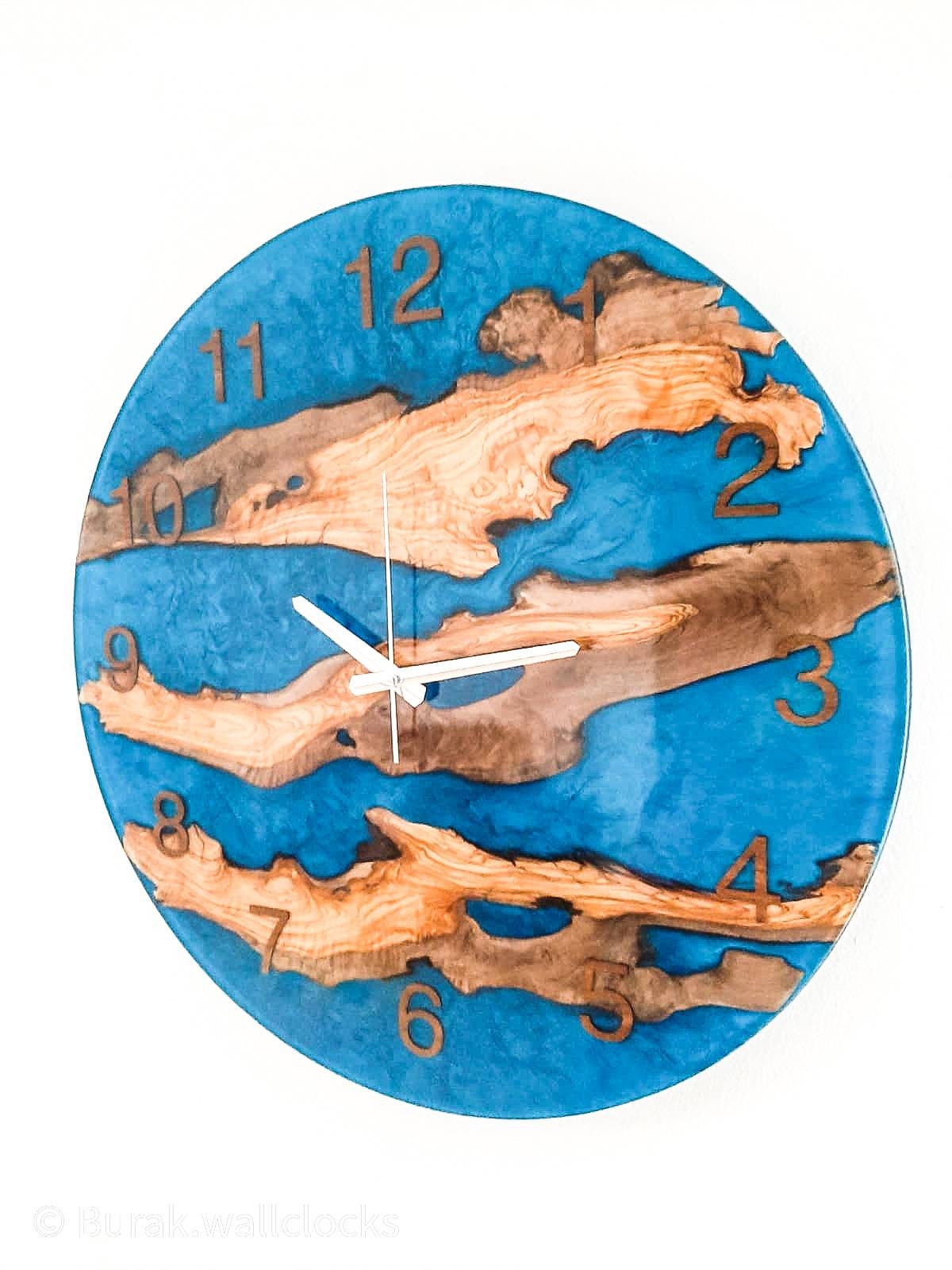 Metallic Color Epoxy & Olive Wood Wall Clock